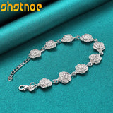 925 Silver Rose Flower Chain Bracelet Women Party Engagement Wedding