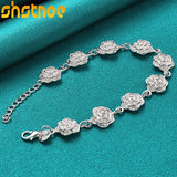 925 Silver Rose Flower Chain Bracelet Women Party Engagement Wedding