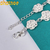 925 Silver Rose Flower Chain Bracelet Women Party Engagement Wedding