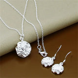 925 Silver Rose Flower Earrings Necklace Set For Women Wedding