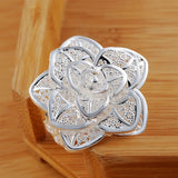 925 Silver Rose Flower Open Ring Hollow Out For Women Wedding Party