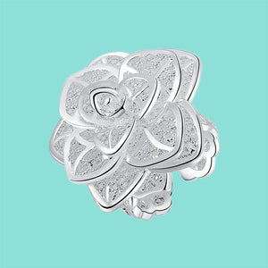 925 Silver Rose Flower Open Ring Hollow Out For Women Wedding Party