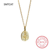 925 Silver Rose Flower Oval Necklace Women Sweater Chain French S-N933