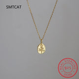 925 Silver Rose Flower Oval Necklace Women Sweater Chain French S-N933