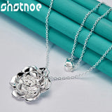 925 Silver Rose Flower Pendant Necklace Wedding Party Charm Jewelry