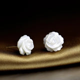 925 Silver Rose Flower Stud Earrings Women Bride Jewelry