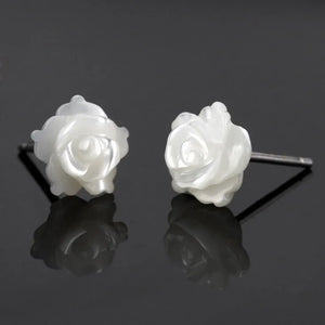 925 Silver Rose Flower Stud Earrings Women Bride Jewelry