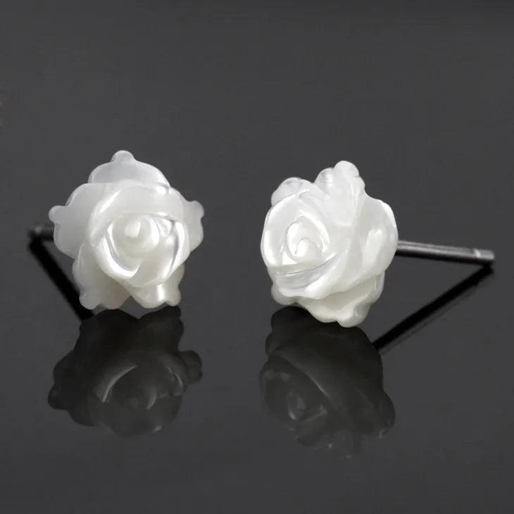 925 Silver Rose Flower Stud Earrings Women Bride Jewelry