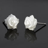925 Silver Rose Flower Stud Earrings Women Bride Jewelry