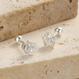 925 Silver Rose Flower Stud Earrings for Girls Charm Ins Plant Ear Nail