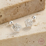 925 Silver Rose Flower Stud Earrings for Girls Charm Ins Plant Ear Nail