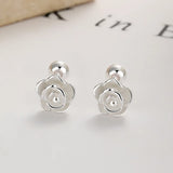 925 Silver Rose Flower Stud Earrings for Girls Charm Ins Plant Ear Nail