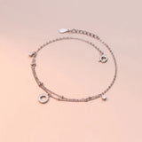 925 Sterling Silver Rose Circle Ankle Bracelet 21.5 CM Adjustable