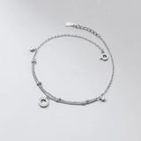 925 Sterling Silver Rose Circle Ankle Bracelet 21.5 CM Adjustable