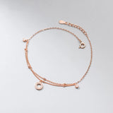 925 Sterling Silver Rose Circle Ankle Bracelet 21.5 CM Adjustable