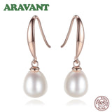 925 Silver Rose Drop Earrings Women Freshwater Pearl Wedding Jewelry