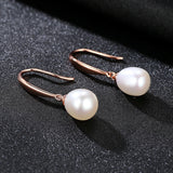 925 Silver Rose Drop Earrings Women Freshwater Pearl Wedding Jewelry