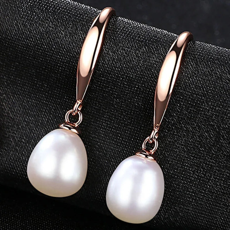925 Silver Rose Drop Earrings Women Freshwater Pearl Wedding Jewelry