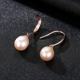 925 Silver Rose Drop Earrings Women Freshwater Pearl Wedding Jewelry