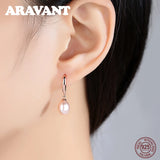 925 Silver Rose Drop Earrings Women Freshwater Pearl Wedding Jewelry