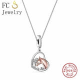 925 Silver Rose Filled Hug Horse Pendant Necklace For Women