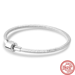 925 Silver Rose Gold Barrel Clasp Snake Chain Bracelet