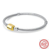 925 Silver Rose Gold Barrel Clasp Snake Chain Bracelet