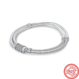 925 Silver Rose Gold Barrel Clasp Snake Chain Bracelet