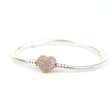 925 Silver Rose Pave Heart Clasp Bracelet with Crystal Pan