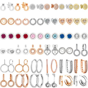 925 Silver Rose Padlock Heart Circle Earring for Europe Bracelet