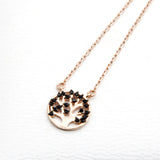 925 Silver Rose Plating Tree Pendant Necklace with CZ