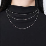 925 Silver Platinum Heart Chain Necklace 40 45 Long 2.2 MM