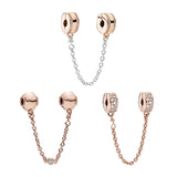925 Silver Rose Safety Chain Beads for Bracelets DIY Jewelry Zircon Stones