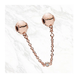925 Silver Rose Safety Chain Beads Charms Zircon Stones Heart Trinket