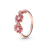925 Silver Rose Series Stackable Rings with Zircon Heart-Shaped Flower