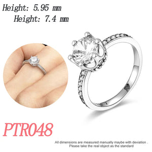 925 Silver Rose Series Stackable Rings with Zircon Heart-Shaped Flower