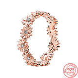 925 Silver Rose Series Stackable Rings with Zircon Heart-Shaped Flower