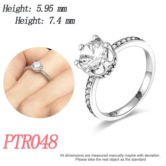 925 Silver Rose Series Stackable Rings with Zircon Heart-Shaped Flower