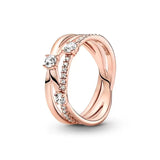 925 Silver Rose Series Stackable Rings with Zircon Heart-Shaped Flower