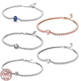 925 Silver Rose Sparkling Tennis Bracelet Women Charm DIY Jewelry