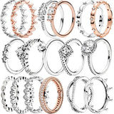 925 Silver Rose Wishbone Heart Crown Star Zircon Rings