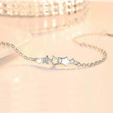 925 Silver/Rose Star Link Bracelet Star Charm Zircon Crystal Adjustable Chain