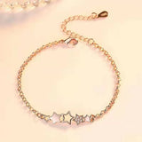 925 Silver/Rose Star Link Bracelet Star Charm Zircon Crystal Adjustable Chain