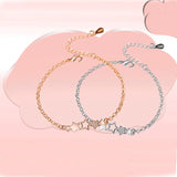 925 Silver/Rose Star Link Bracelet Star Charm Zircon Crystal Adjustable Chain