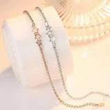 925 Silver/Rose Star Link Bracelet Star Charm Zircon Crystal Adjustable Chain