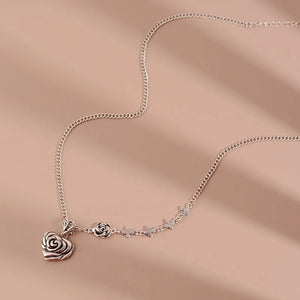 925 Sterling Silver Rose Heart Chain Choker Necklace For Women