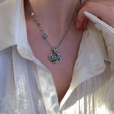 925 Sterling Silver Rose Heart Chain Choker Necklace For Women