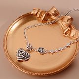 925 Sterling Silver Rose Heart Chain Choker Necklace For Women