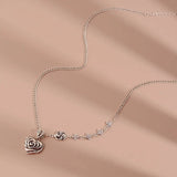 925 Sterling Silver Rose Heart Chain Choker Necklace For Women