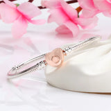 925 Silver Rose Clip Snake Chain Bangle European Charm Bead Bracelet